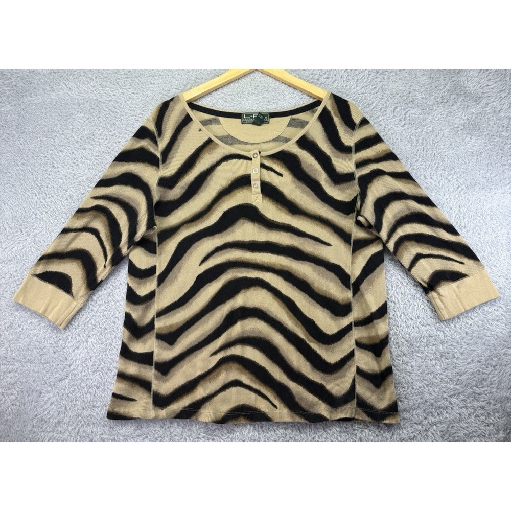Lauren Ralph Lauren Womens 2X Zebra Henley Top Waffle Knit Cotton Plus Size - Picture 4 of 11